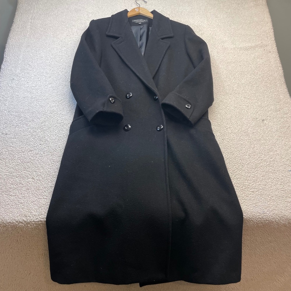 Donnybrook Overcoat Womens 10P Black Wool Double Breasted 265-0471 Long Trench
